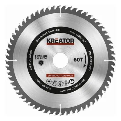 Pilový kotouč na dřevo Kreator 210 mm, 60 T KRT020422