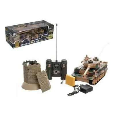 Tank RC plast 33cm + otočná věž na baterie+dobíjecí pack se zvukem a světlem v krabici 51x17x19c