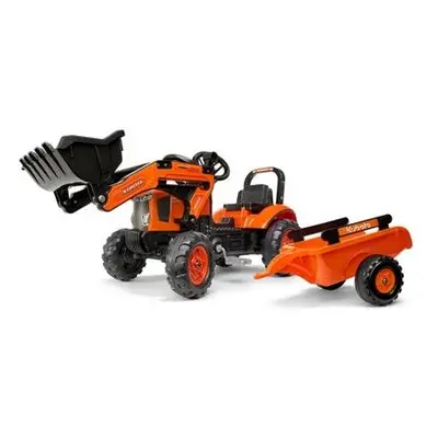 Falk Traktor šlapací Kubota M7171 s valníkem a přední lžící oranžový