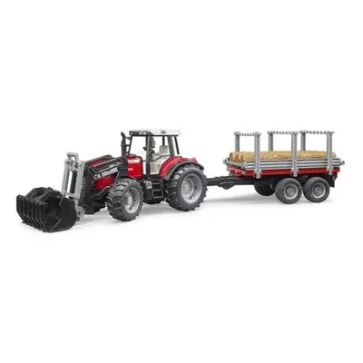 Bruder 2046 Massey Ferguson 7480 s čelním nakladačem a přepravníkem klád