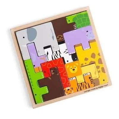 Bigjigs Toys Dřevěné kostky puzzle se zvířátky safari