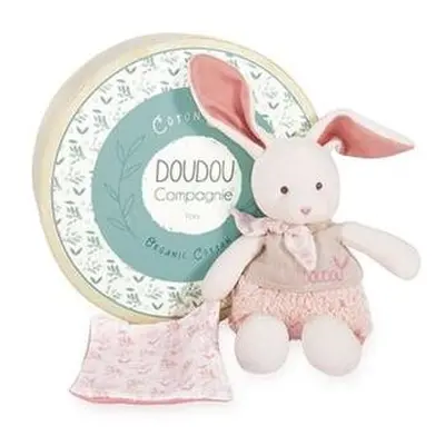 Doudou Dárková sada - Plyšový Ecru králiček s růžovou dečkou z BIO bavlny 22 cm