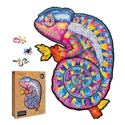 Dřevěné barevné puzzle - Hypnotický chameleon