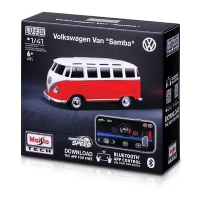 Maisto RC - DIE-CAST METAL se světly, 1:41, Volkswagen Van Samba, červená, 2,4GHz, USB,XTR,Bluet