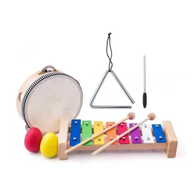 Woody Set muzikální xylofon traingl tamburina maracas 5 ks