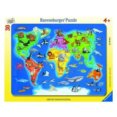 Puzzle Mapa světa se zvířaty, 30 dílků - Ravensburger