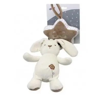 Teddies zajíc s hvězdou plyš závěs na postýlku/kočárek natahovací hrací strojek 36 cm na kartě v