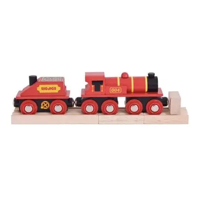 Bigjigs Rail Červená lokomotiva s tendrem + 3 koleje