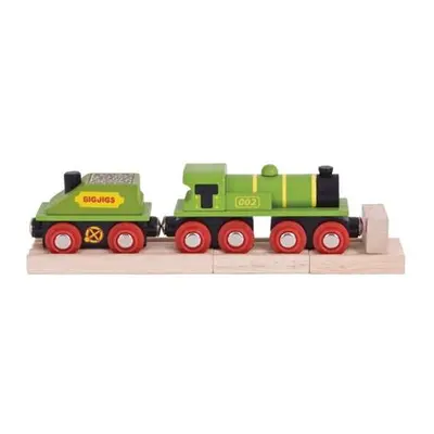 Bigjigs Rail Zelená lokomotiva s tendrem + 3 koleje