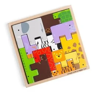 Bigjigs Toys Dřevěné kostky puzzle se zvířátky safari