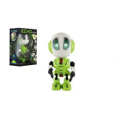 Teddies Robot ECHO opakující věty kovový 12cm zelený na baterie se zvukem světlem v krabičce 10,