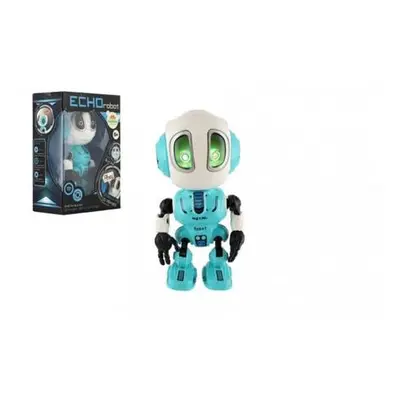 Teddies Robot ECHO opakující věty kovový 12cm modrý na baterie se zvukem se světlem v krabičce 1