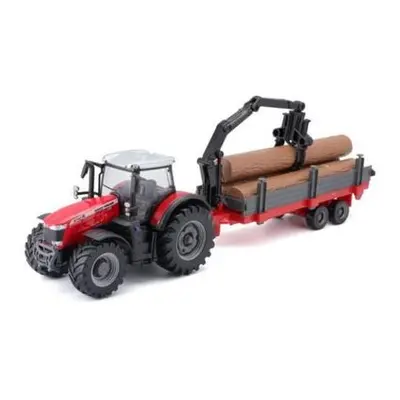 Bburago 10cm Farm Traktor na setrvačník s vlečkou Massey Ferguson 8740S