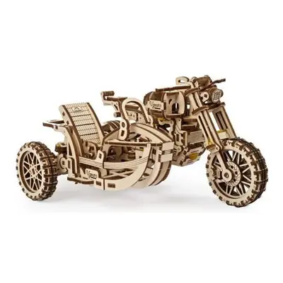 Ugears 3D dřevěné mechanické puzzle UGR-10 Motorka (scrambler) s vozíkem