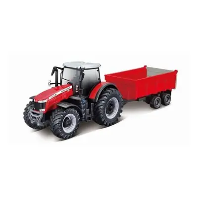 Bburago 10cm Farm Traktor na setrvačník s vlečkou na dřevo Massey Ferguson 8740S