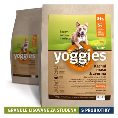 20kg Yoggies Active Kachní maso&zvěřina, granule lisované za studena s probiotiky