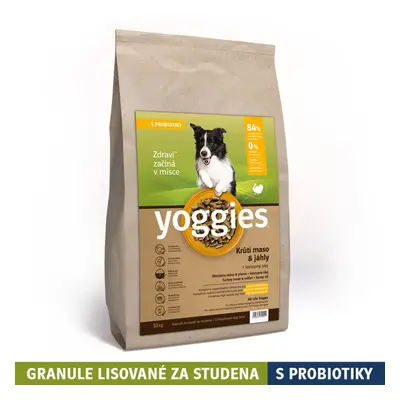 10kg Yoggies Krůtí maso&jáhly, granule lisované za studena s probiotiky