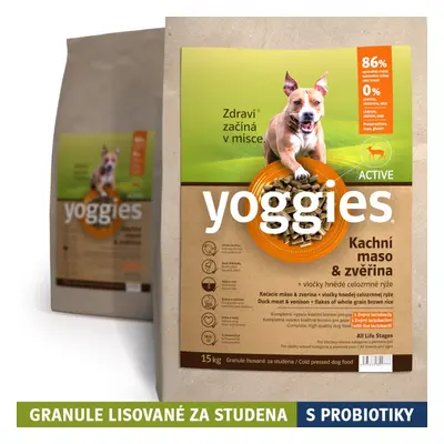 15kg Yoggies Active Kachní maso&zvěřina, granule lisované za studena s probiotiky