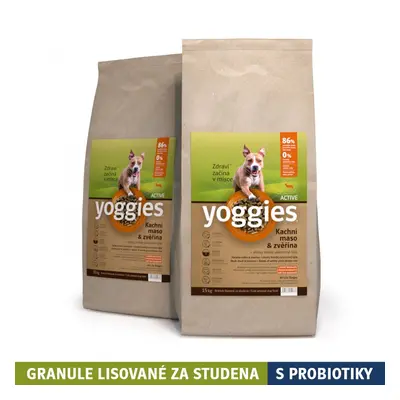 30kg Yoggies Active Kachní maso&zvěřina, granule lisované za studena s probiotiky