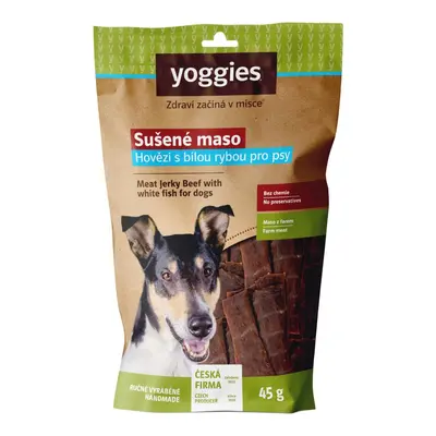 Yoggies Sušené hovězí maso s rybou pro psy (proužky) 45g