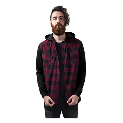 Urban Classics Hooded Checked Flanell Sweat Sleeve Shirt blk/burgundy/blk