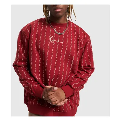 Svetr Karl Kani Small Signature Ziczac Pinstripe Crewneck dark red/off white