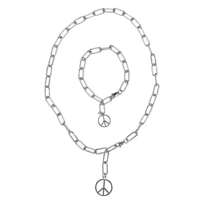 Urban Classics Y Chain Peace Pendant Necklace And Bracelet silver