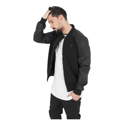 Urban Classics Cotton Bomber Leather Imitation Sleeve Jacket black/black