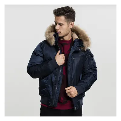 Urban Classics Hooded Heavy Fake Fur Bomber Jacket navy