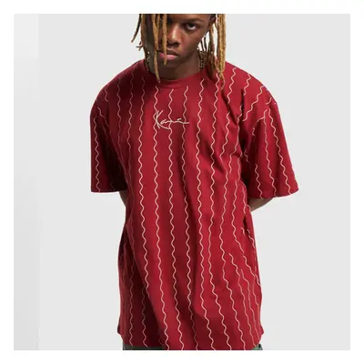 Tričko Karl Kani Small Signature Ziczac Pinstripe Tee dark red/off white