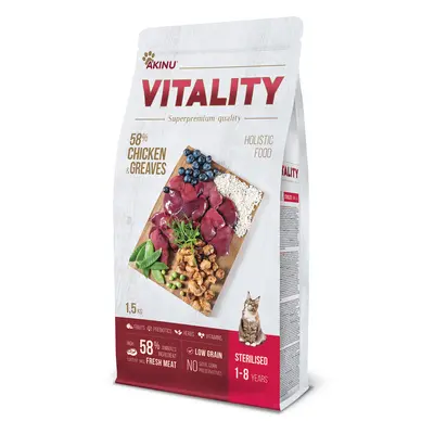 Akinu VITALITY Kuřecí & škvarky granule krmivo pro sterilizované kočky 1,5 kg