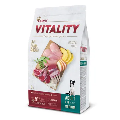 Akinu VITALITY Jehněčí & kuřecí granule krmivo pro psy středních plemen 3 kg