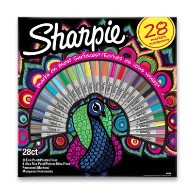 Permanentní popisovač Sharpie Fine + Ultra Fine Peacock sada 28 barev