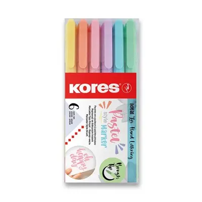 Popisovač Kores Style Brush Marker Pastel, 6 barev