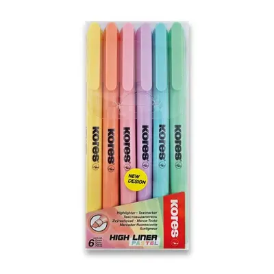 Zvýrazňovač Kores High Liner Pastel sada 6 barev