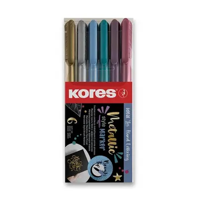 Popisovač Kores Style Brush Marker Metallic, 6 barev