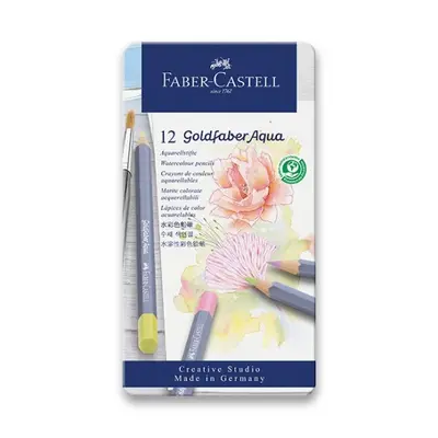 Akvarelové pastelky Faber-Castell Goldfaber Aqua Pastel plechová krabička, 12 barev