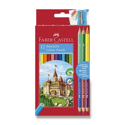 Pastelky Faber Castell šestihranné 12ks + 3 oboustranné pastelky a ořezávátko.