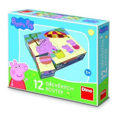 Dřevěné licenční kostky Peppa Pig – 12 kostek DINO