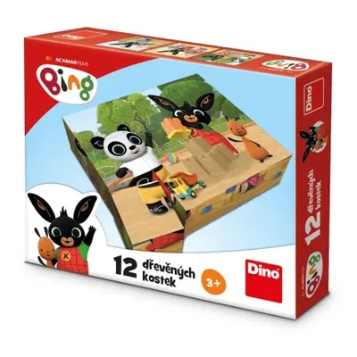 Dřevěné licenční kostky Bing – 12 kostek DINO