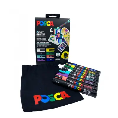 Posca sada popisovačů PC-5M, s bavlněným pytlíkem POSCA, 1,8 - 2,5 mm, mix barev (8 ks) POSCA