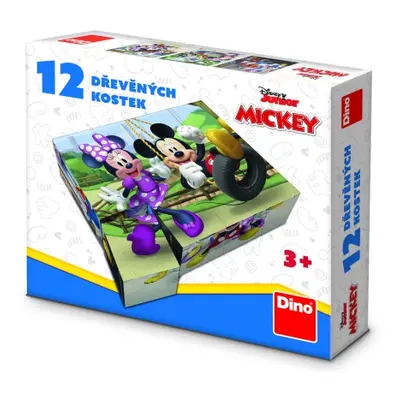 Dřevěné licenční kostky Mickey Mouse – 12 kostek DINO