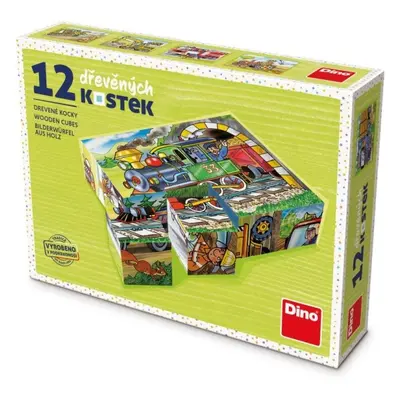 Mašinka - Dřevěné kostky 12 ks Dino Toys s.r.o.