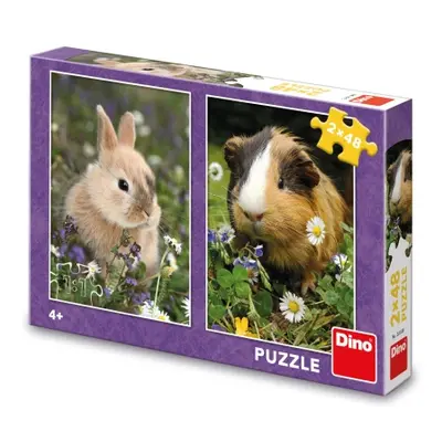 Puzzle Králíček a morče 2x48 dílků DINO