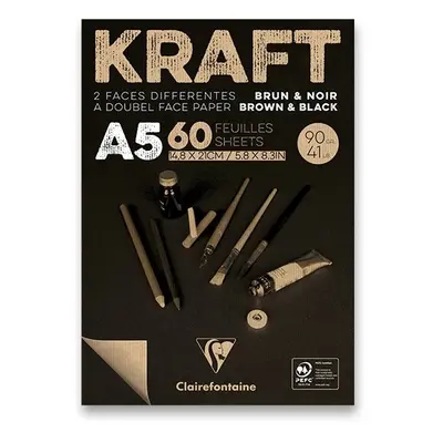 Blok Clairefontaine Brown a Black Kraft A5, 60 listů, 90 g Clairefontaine