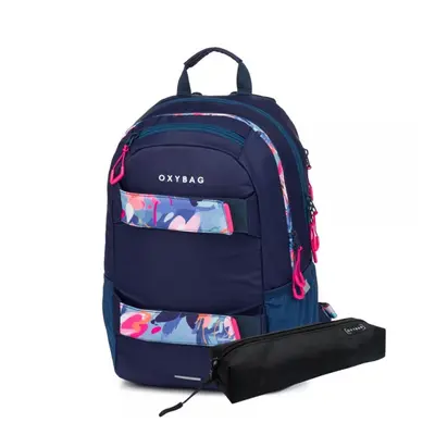 Studentský batoh + etue OXY Sport Flowers Blue KARTONPP