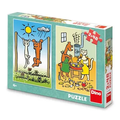 Puzzle Pejsek a kočička 2x48 dílků DINO