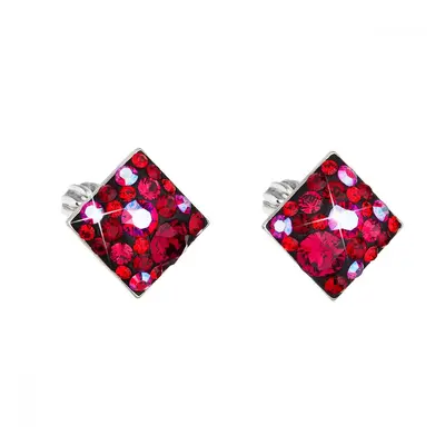 Stříbrné náušnice pecka s krystaly Swarovski červený kosočtverec 31169.3 Cherry