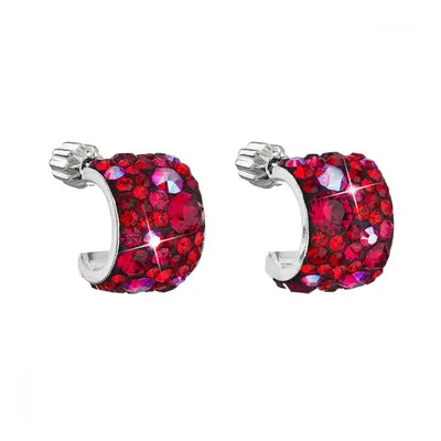 Stříbrné náušnice visací s krystaly Swarovski červený půlkruh 31280.3 Cherry