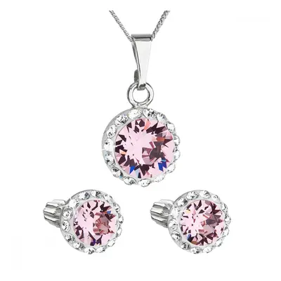 Sada šperků s krystaly Swarovski náušnice, řetízek a přívěsek růžové kulaté 39352.3 Light Rose